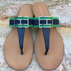 Tommy Hilfiger Blue & Green Wide T-Strap Sandals